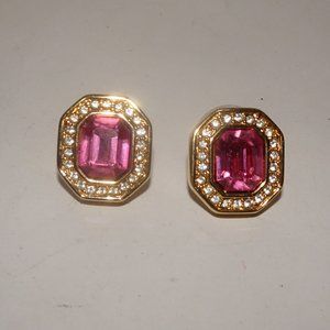 Vtg. SAL Swarovski Pink Crystal Octagon Earrings